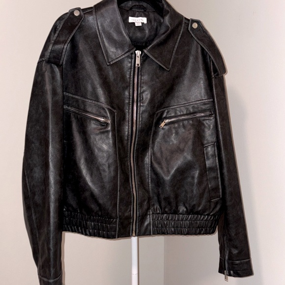 ASOS TopShop Dark Leather Jacket with Zipper Accents - Picture 1 of 3